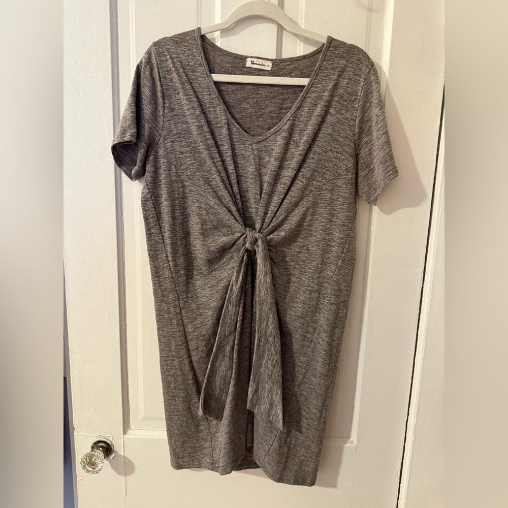 Vernacular Boutique Gray Short Sleeve Tie-Front Shirt Dress Size L